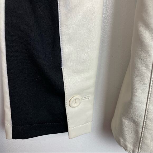 Faux Leather Black & White Jacket 1980s Block Style - Picture 6 of 11